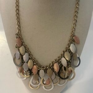 Multi-Tone Shimmer Leaf & Teardrop Metal Light Bib Statement Extender Necklace